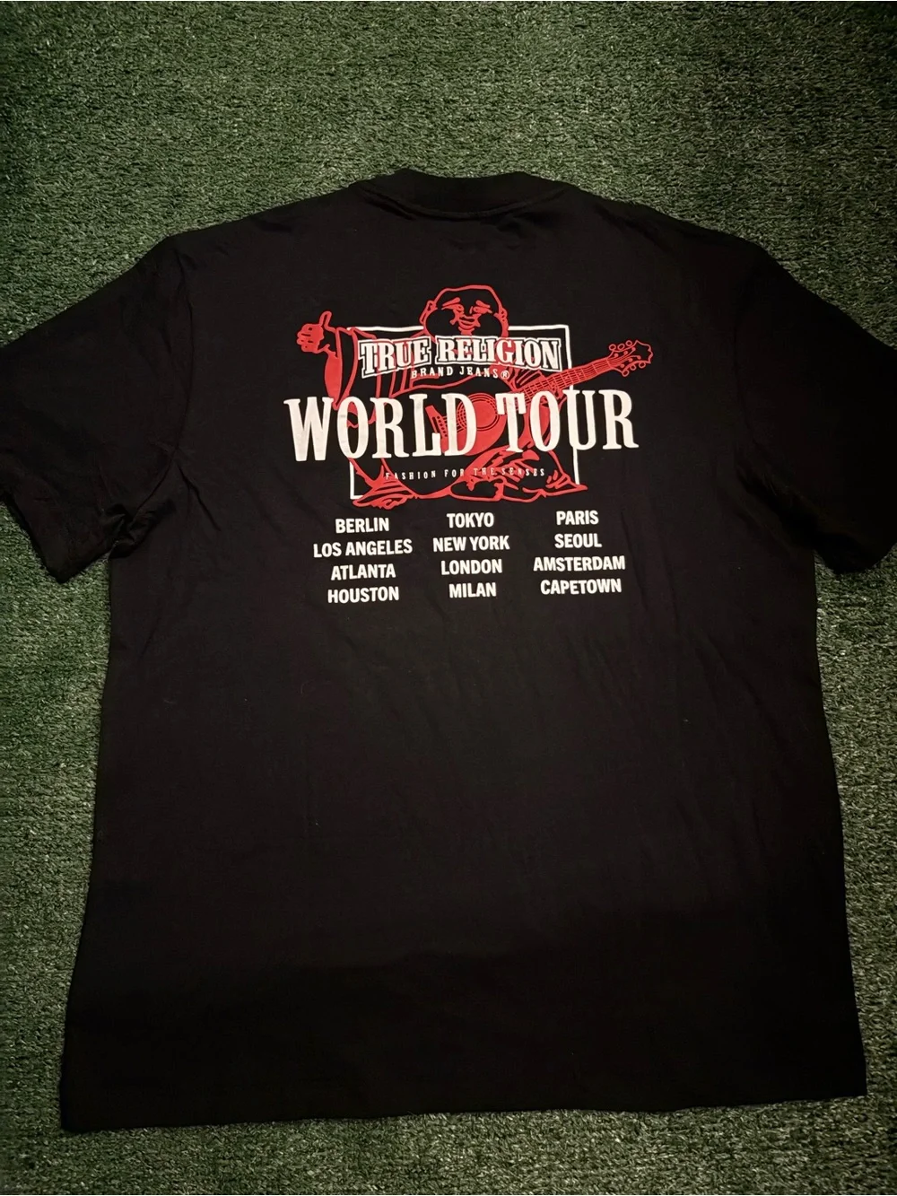 True Religion Black Short Sleeve Tee with Red & White Logo